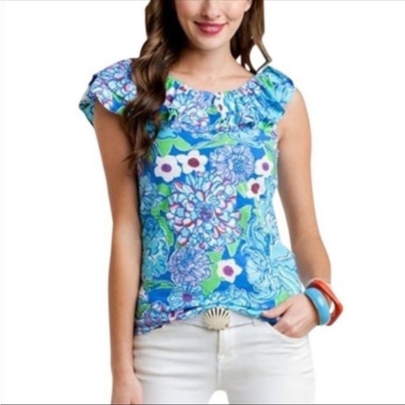 Lilly Pulitzer Wynne Ruffle Top in May Flowers - Picture 1 of 8